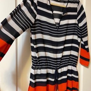 Michael Kors red, white and navy top with adjustable waist.